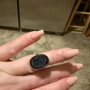 NWT BOUTIQUE SparklingBlue & Black Stone Ring Sterling Silver